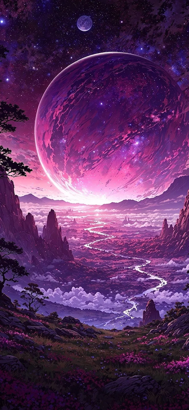 Massive Pink Planet Fantasy Landscape - Digital Fantasy Art Full HD iPhone Wallpaper (1174x2544)