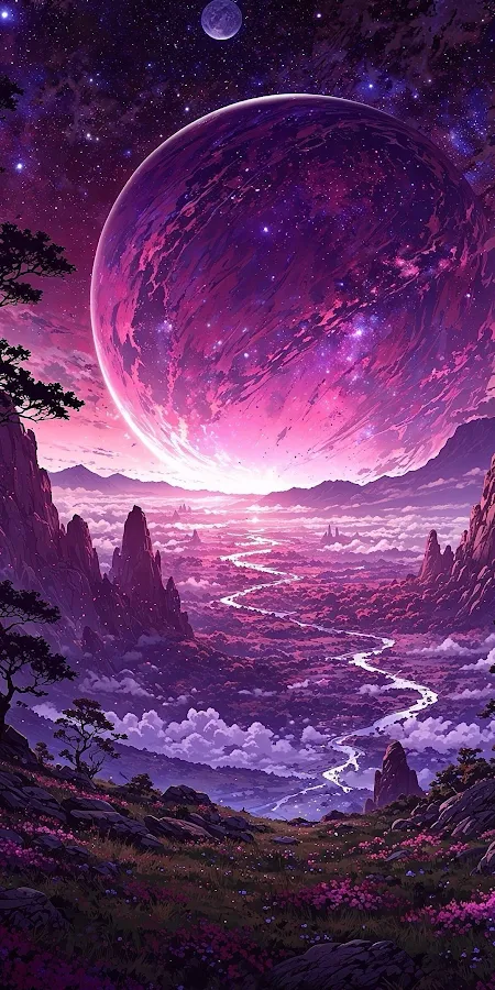 Massive Pink Planet Fantasy Landscape Full HD iPhone Phone Wallpaper