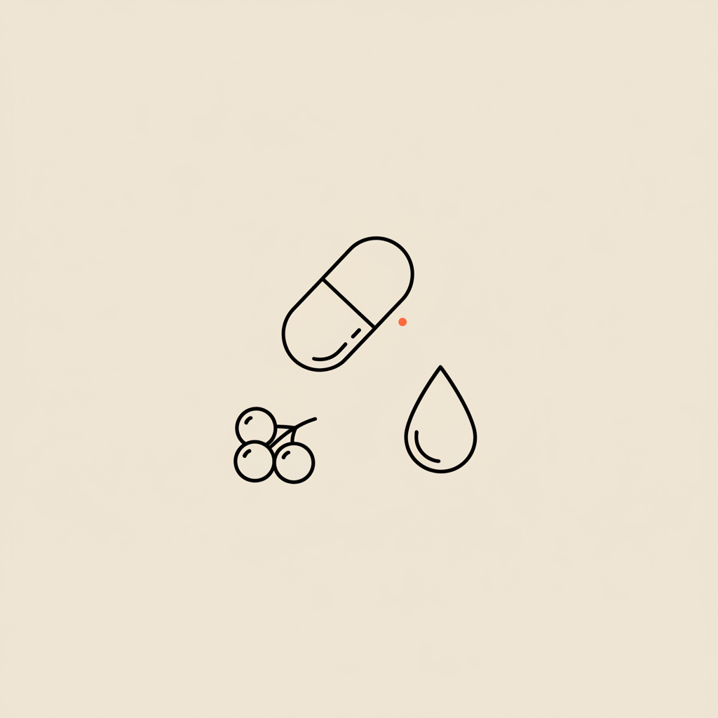 Minimal Tonum-style vector line illustration of a capsule, berries cluster and water droplet on beige background — how long does it take CLA to work for weight loss