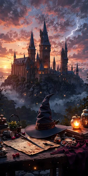 Fantasy Art, Magical Realism, Wizardry, Castle Illustration 4K iPhone Wallpaper Background