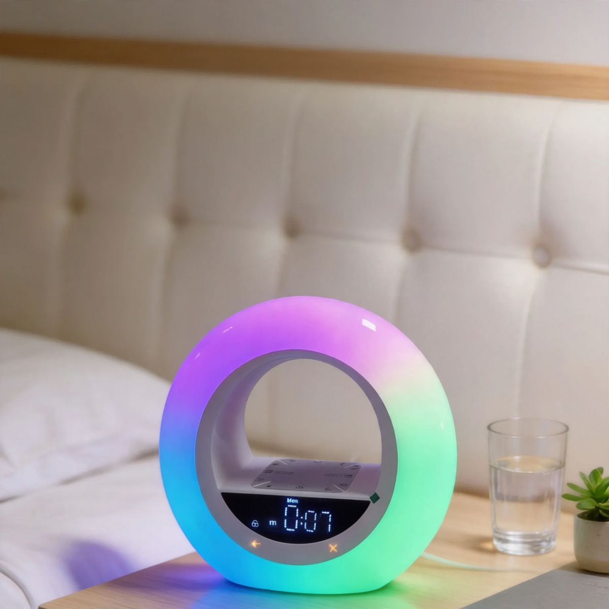 LED daylight alarm clock in planet shape with light simulation