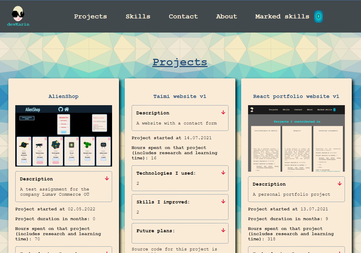 React portfolio website v1 thumbnail