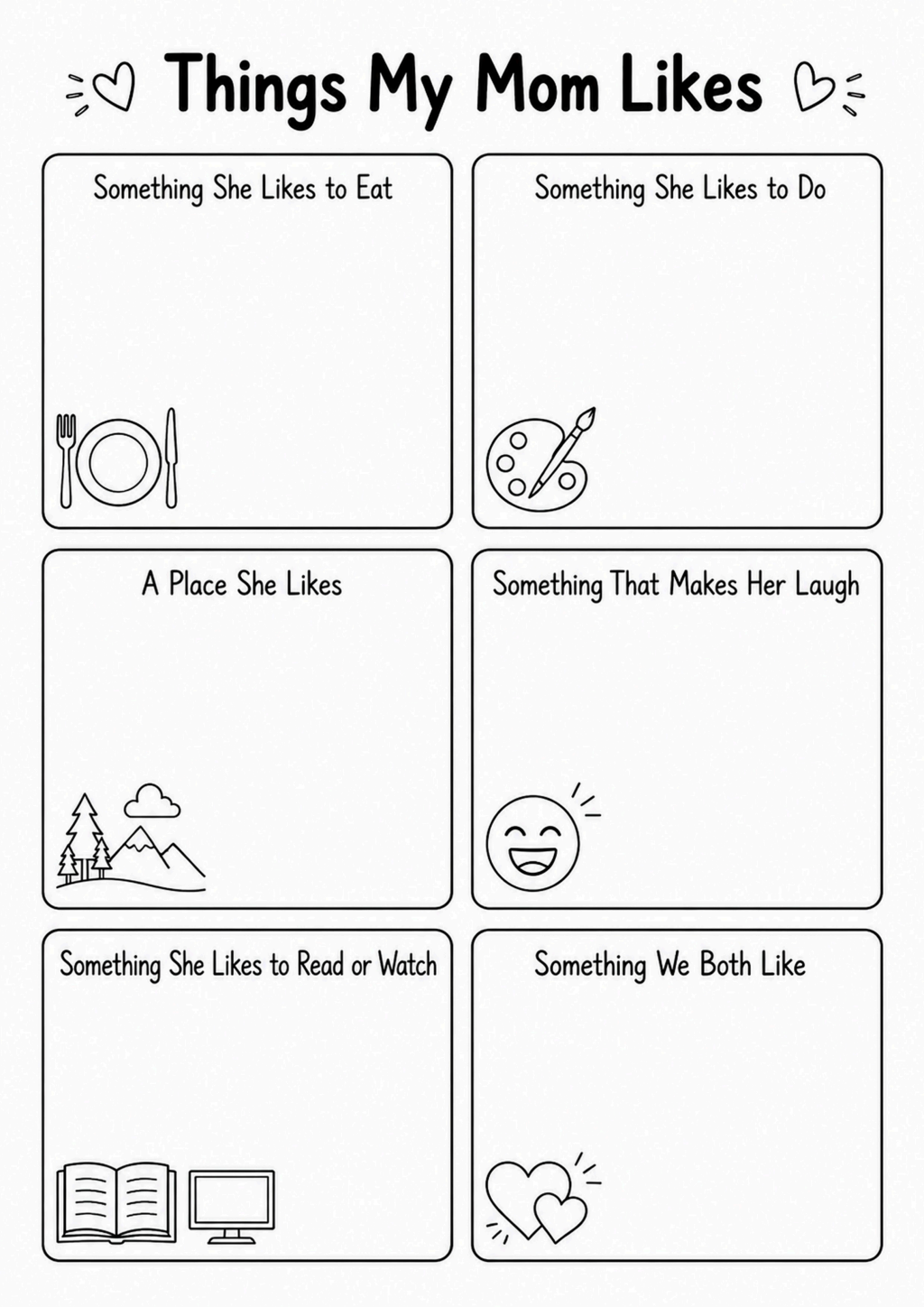 Things My Mom Likes Worksheet