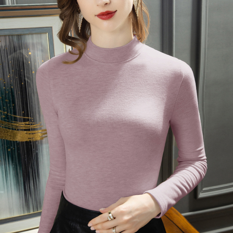 Ladies long-sleeve shirt with wool and silk blend, lined