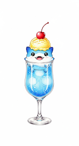 Cute Illustrated Blue Creature in a Soda Float Glass
