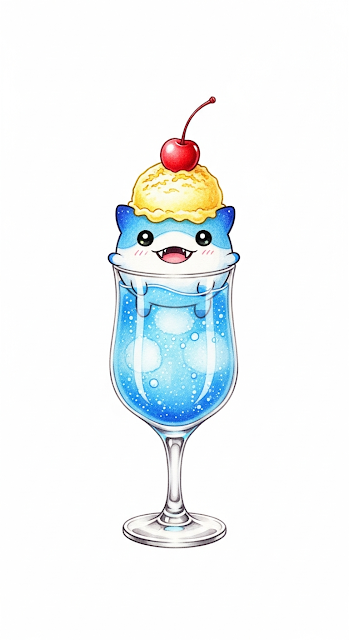 Cute Illustrated Blue Creature in a Soda Float Glass - Free mobile Wallpaper