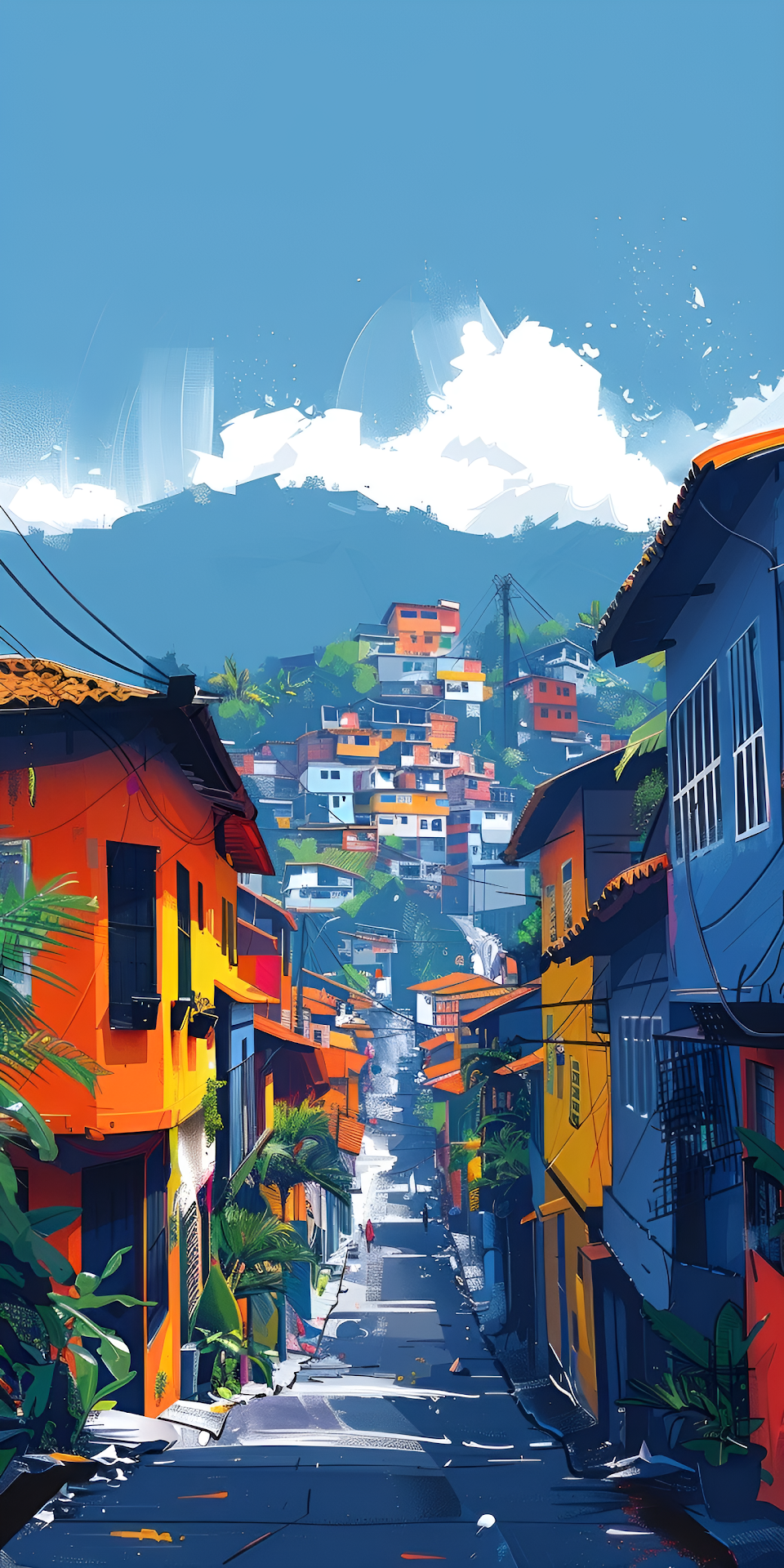 Vibrant Favela Street Art Illustration, Colorful Tropical Slopes - Free 4K mobile Wallpaper