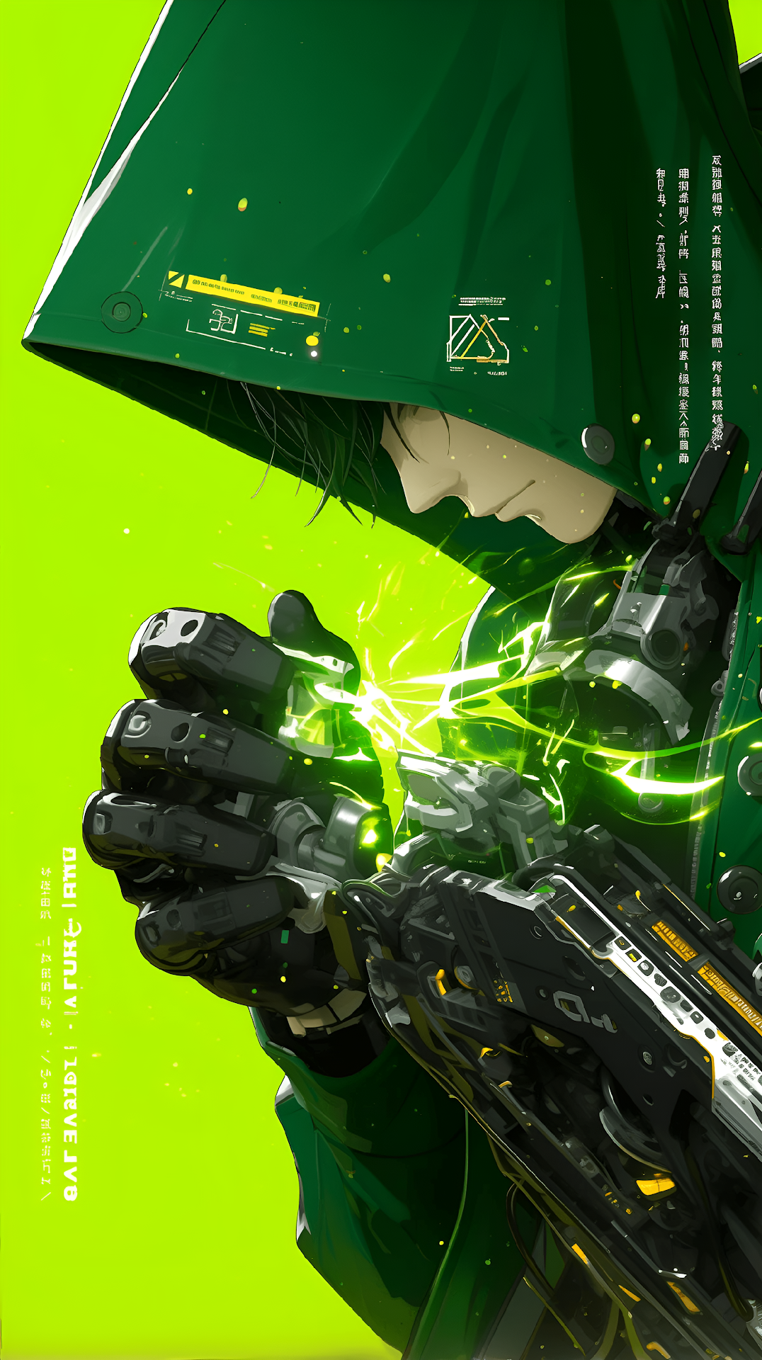 Cyberpunk Agent Generating Green Energy Power Blast - Free 4K mobile Wallpaper