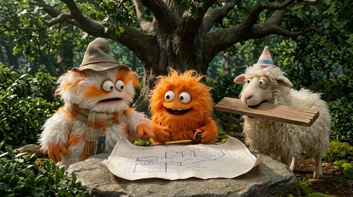 Crea una divertida historia de 4 partes protagonizada por 3 criaturas peludas que construyen una casa en un árbol.