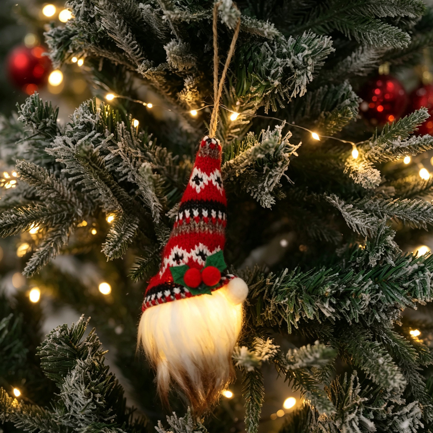 Christmas gnome ornament with knit design