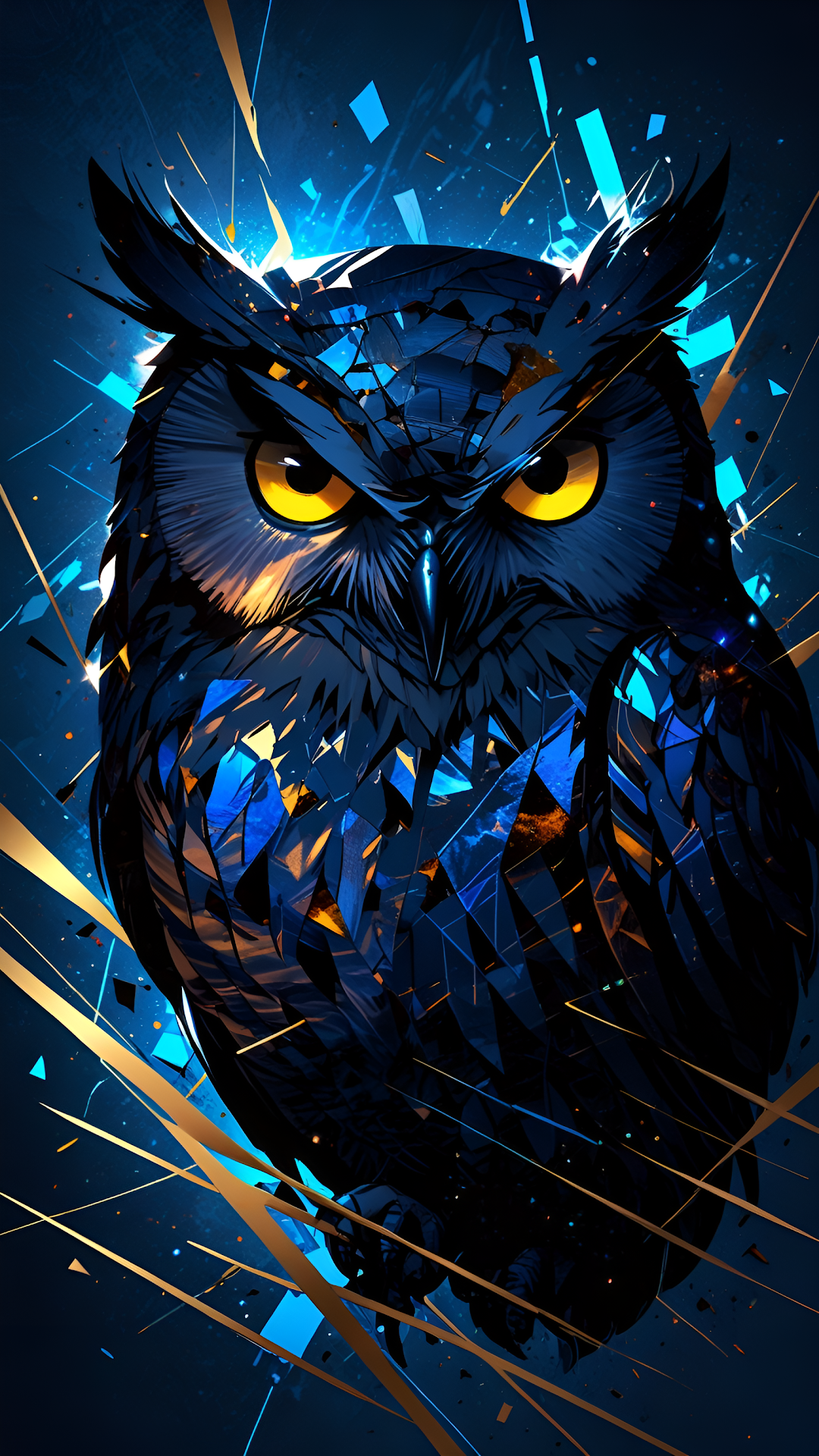 Geometric Shard Owl Art Intense Blue and Gold Abstract - Free 4K mobile Wallpaper