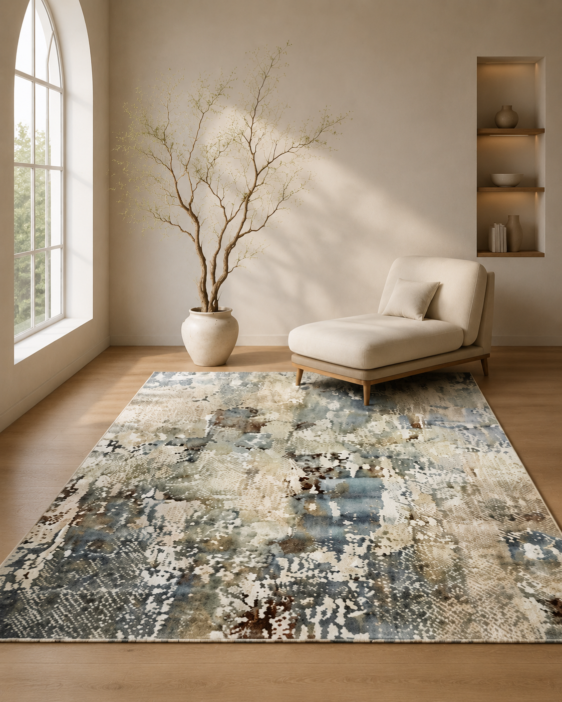Blue Gray Abstract Arched Window Rug