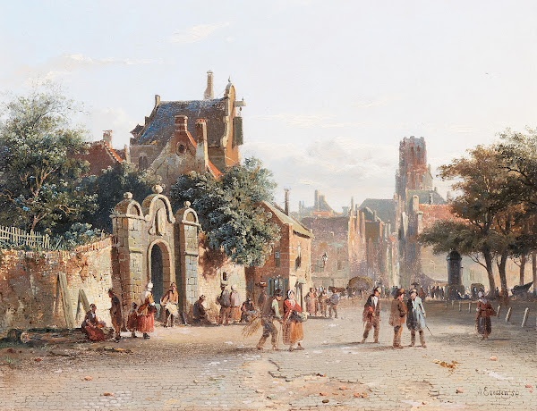 Belebte Straße in einer holländischen Stadt 1854