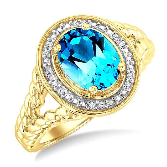 Gold Vermeil Oval Shape Gemstone & Diamond Ring
