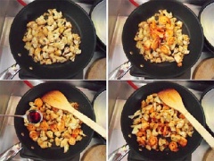 Dùng lại chảo chiên, thêm 2 muỗng cà phê dầu ăn, phi thơm sả và gừng rồi đổ súp lơ vào đảo khoảng 5 phút thì cho tôm vào cùng. Thêm 1 muỗng canh nước mắm, 1/2 muỗng cà phê đường, ớt tươi, dùng muỗng gỗ đảo tiếp khoảng 2 phút thì tắt bếp.