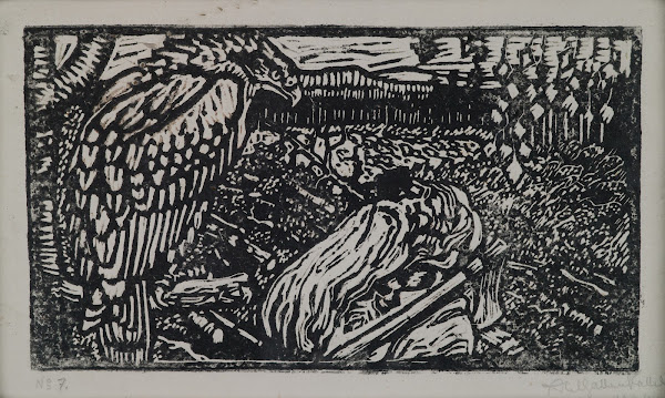 The Great Kalevala Väinämöinen and the Eagle a woodcut print between 1906 and 19