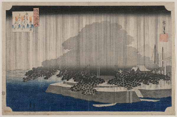 Night Rain at Karasaki from the series Eight Views of Ōmi c 1835