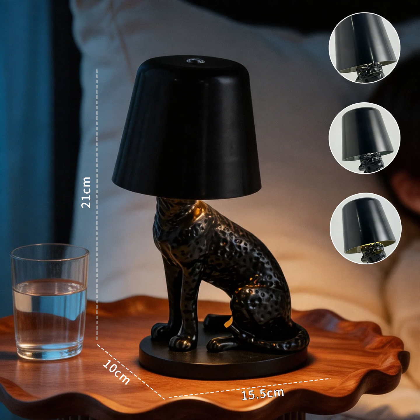 Bottle lamp with leopard motif, table lamp