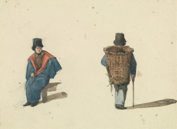 Scenes from Life in Paris Man Seated and Man Carrying Basket ca 1835