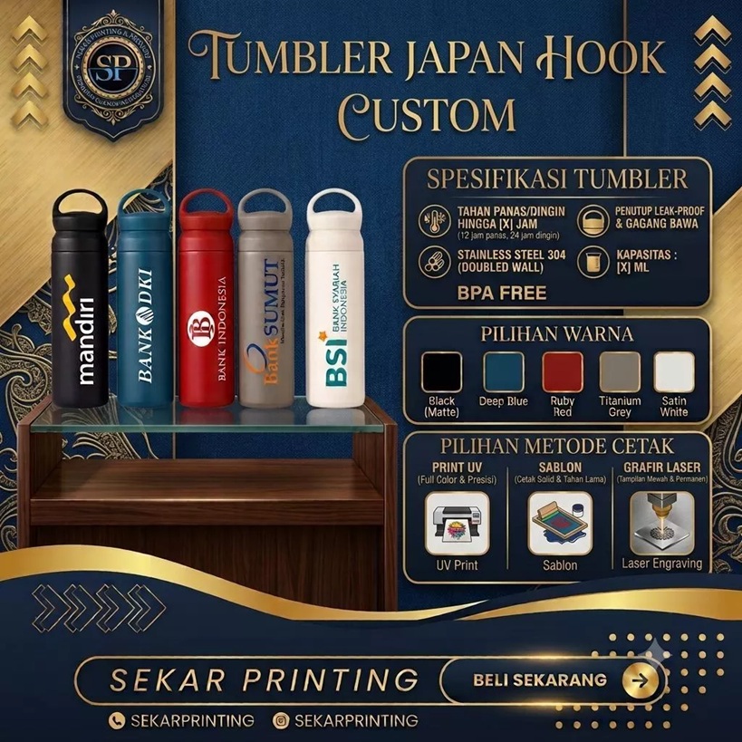 TUMBLER TRAVEL japan Hook costum/Thermos stainless steel/Tumbler costum design bebas — Sekar Printing