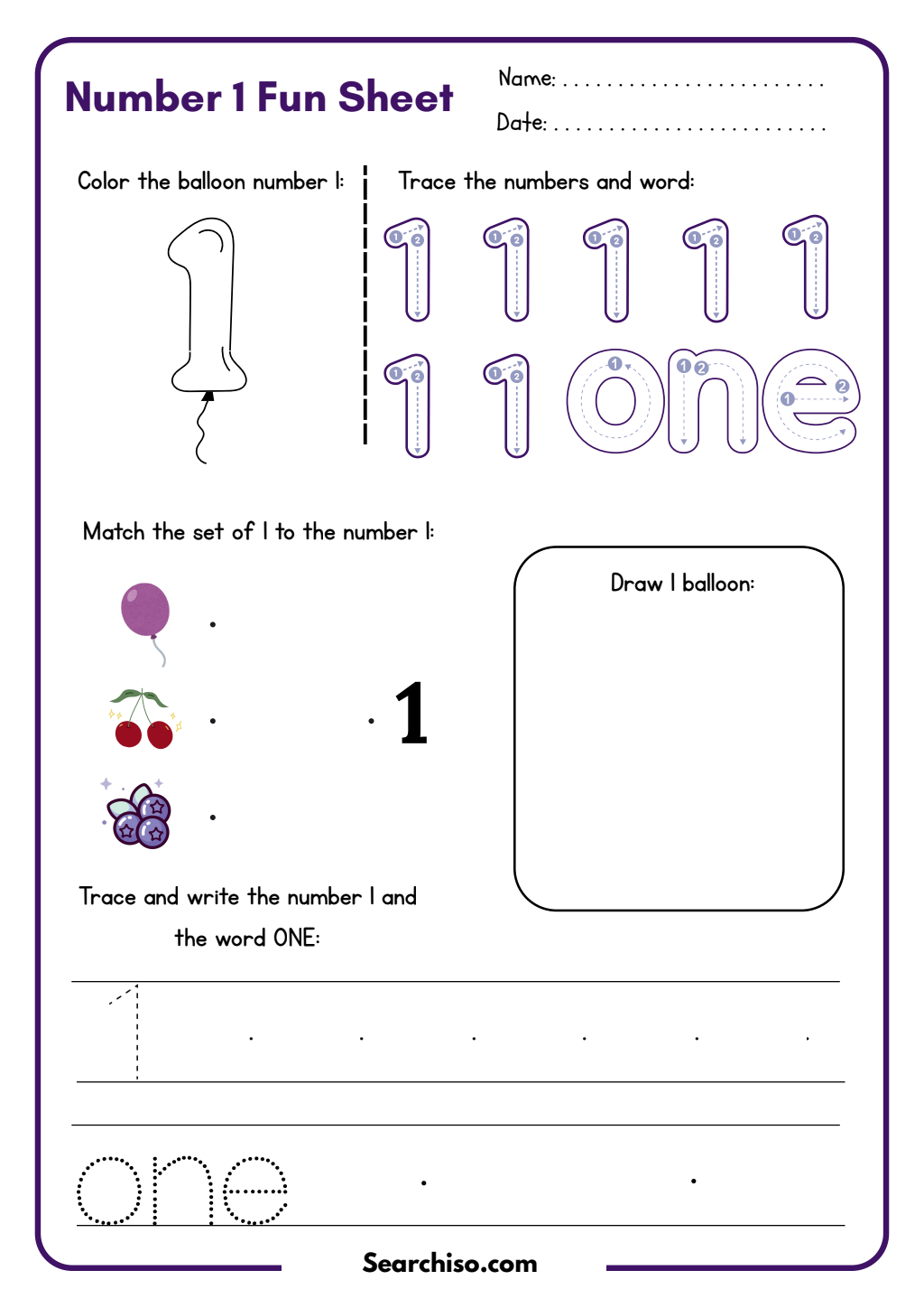 The Number One Fun Foundation Worksheet PDF printable