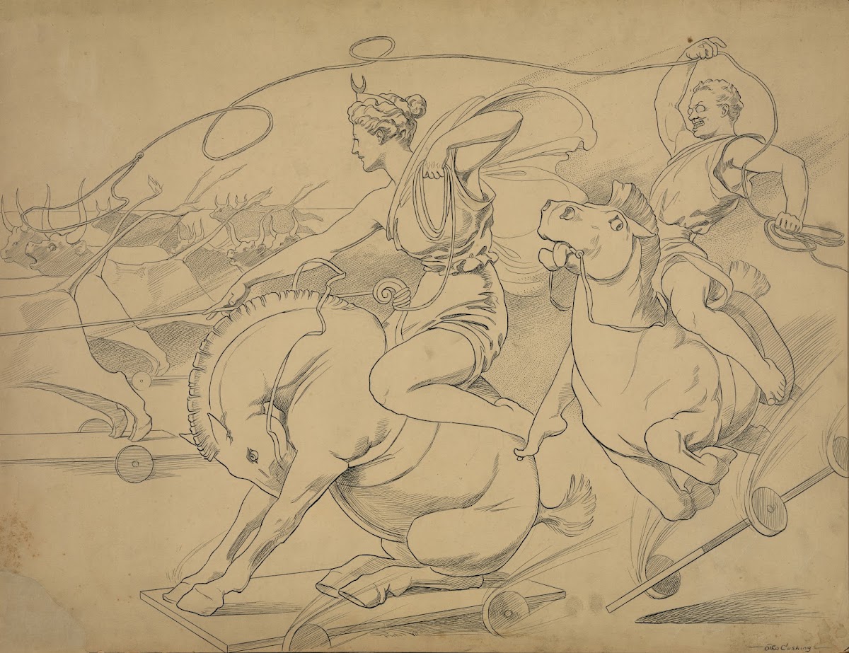 The goddess of hunting at the request of Pallas Columbia accustoms Teddysses to