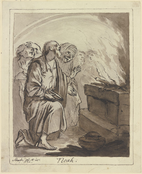 Noah mit seinen Angehörigen vor dem Opferaltar kniend 1784