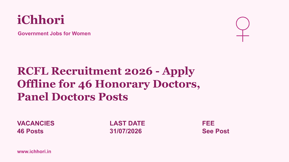 RCFL Recruitment 2026 - Apply Offline for 46 Honorary Doctors, Panel Doctors Posts - iChhori