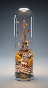 Surreal Miniature Paris Cityscape Inside a Glass Tablet