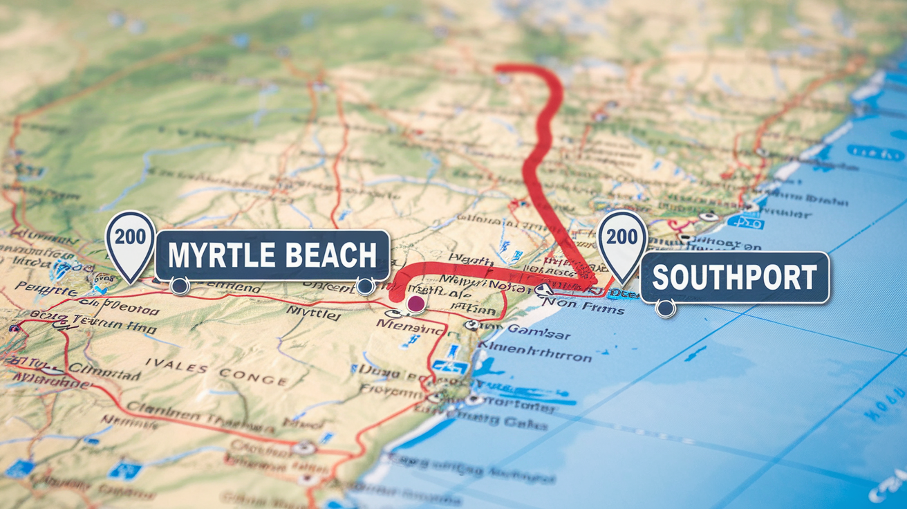 Distance from Myrtle Beach to Southport, NC