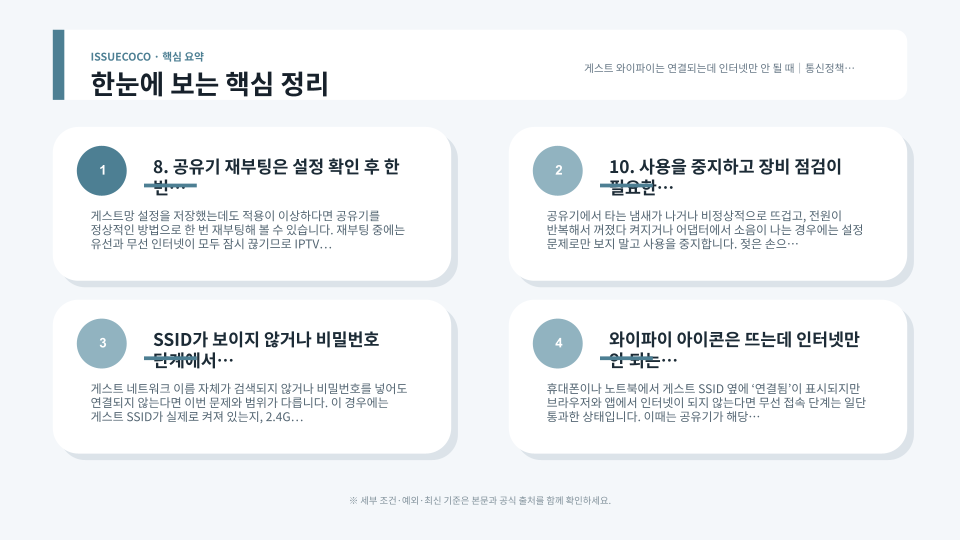 공유기 관리 화면에서 게스트 무선 네트워크의 통신 정책과 인터넷 접속 제한 항목을 점검하는 모습