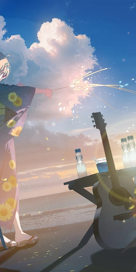 Summer Sunset Sparkler On The Beach 4K Phone Wallpaper