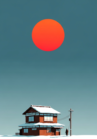 Minimalist Japanese Winter Sunset Art