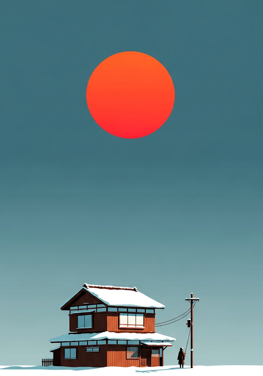 Minimalist Japanese Winter Sunset Art