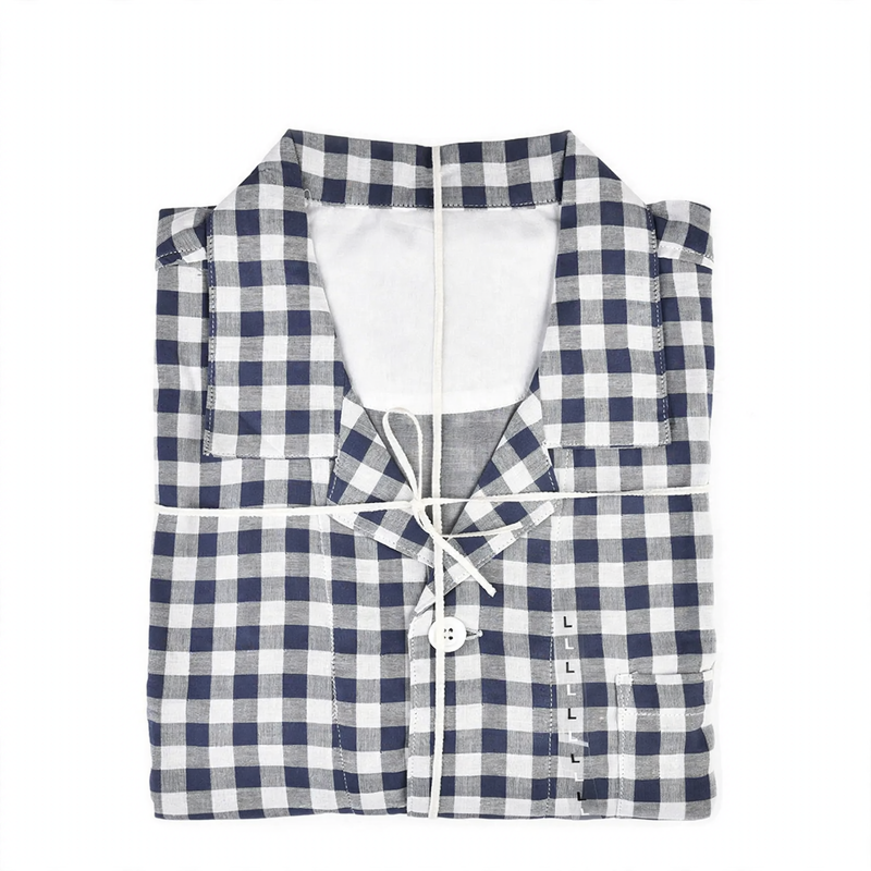 Doppellagiges Baumwoll-Pyjama-Set, kariert, japanischer Stil