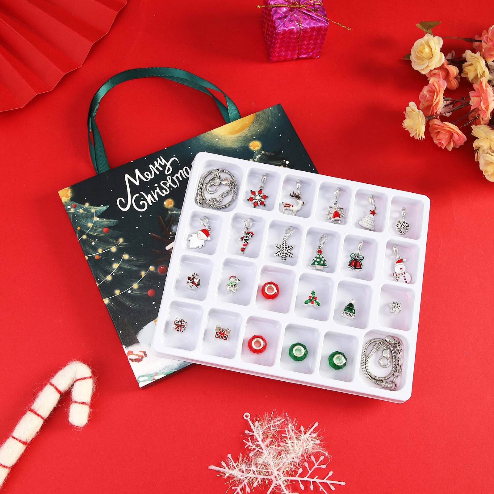 Weihnachts-Adventskalender mit DIY-Perlenarmband-Set