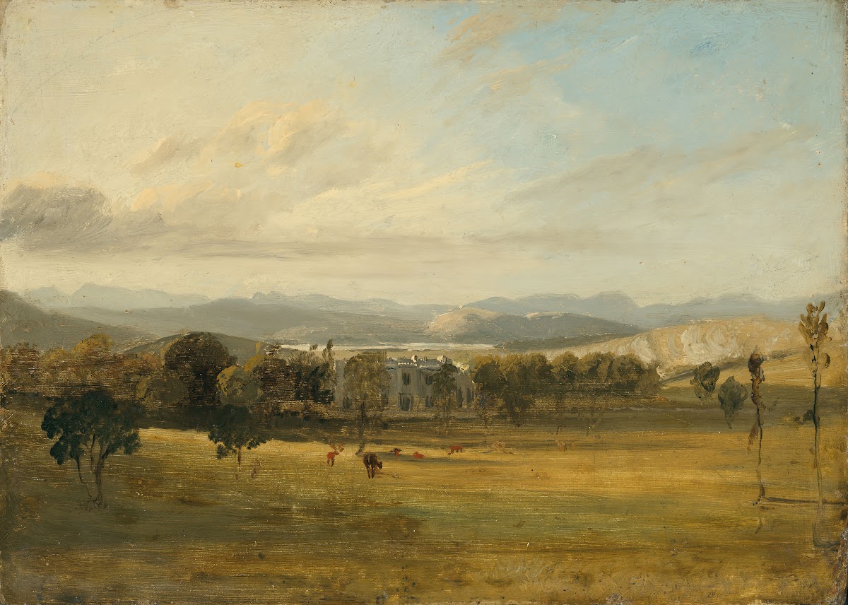 Sketch of Leighton Hall Lancashire the hills of the Lake District beyond