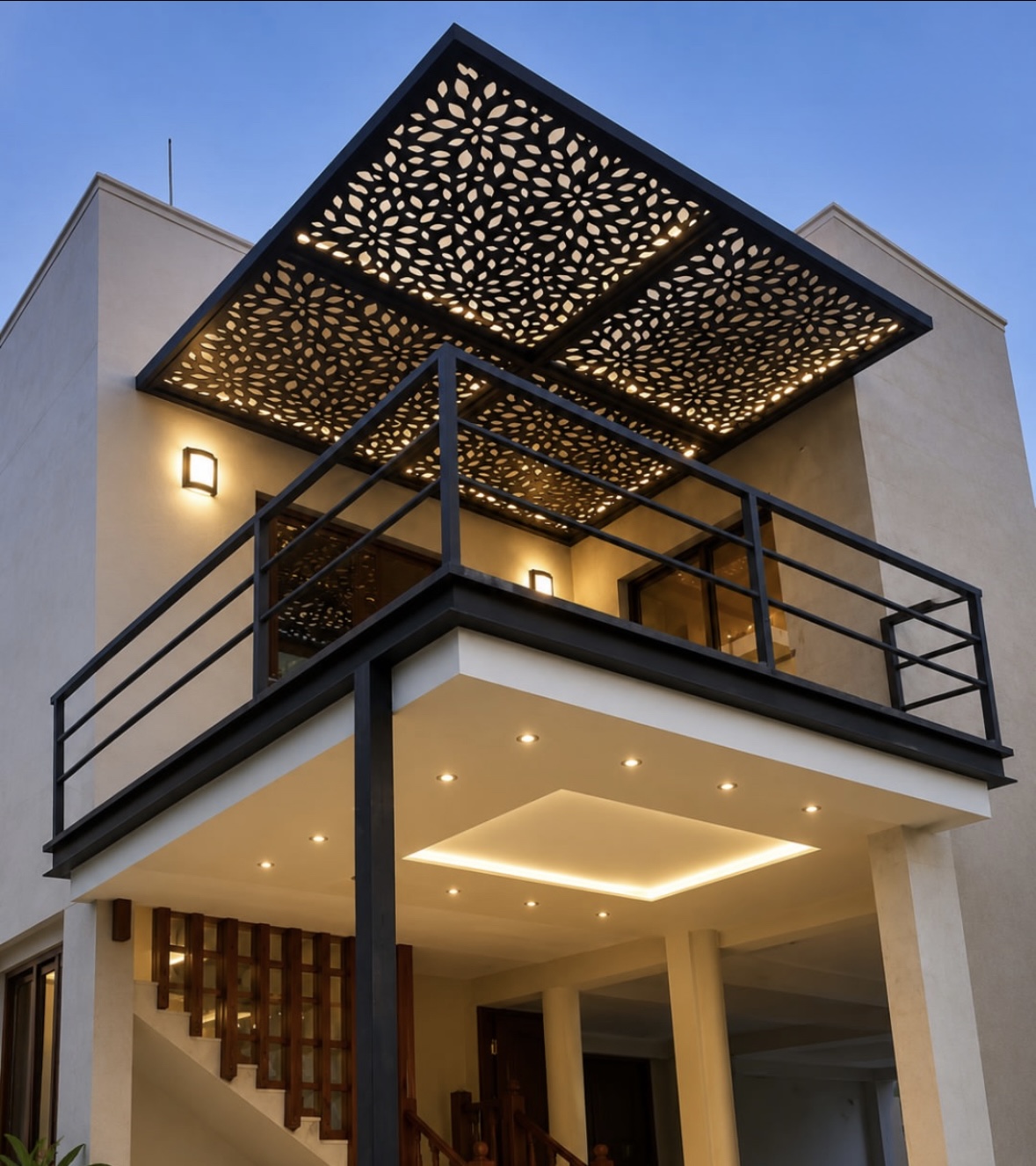 Villa facade arabesque canopy metal fabrication Fujairah
