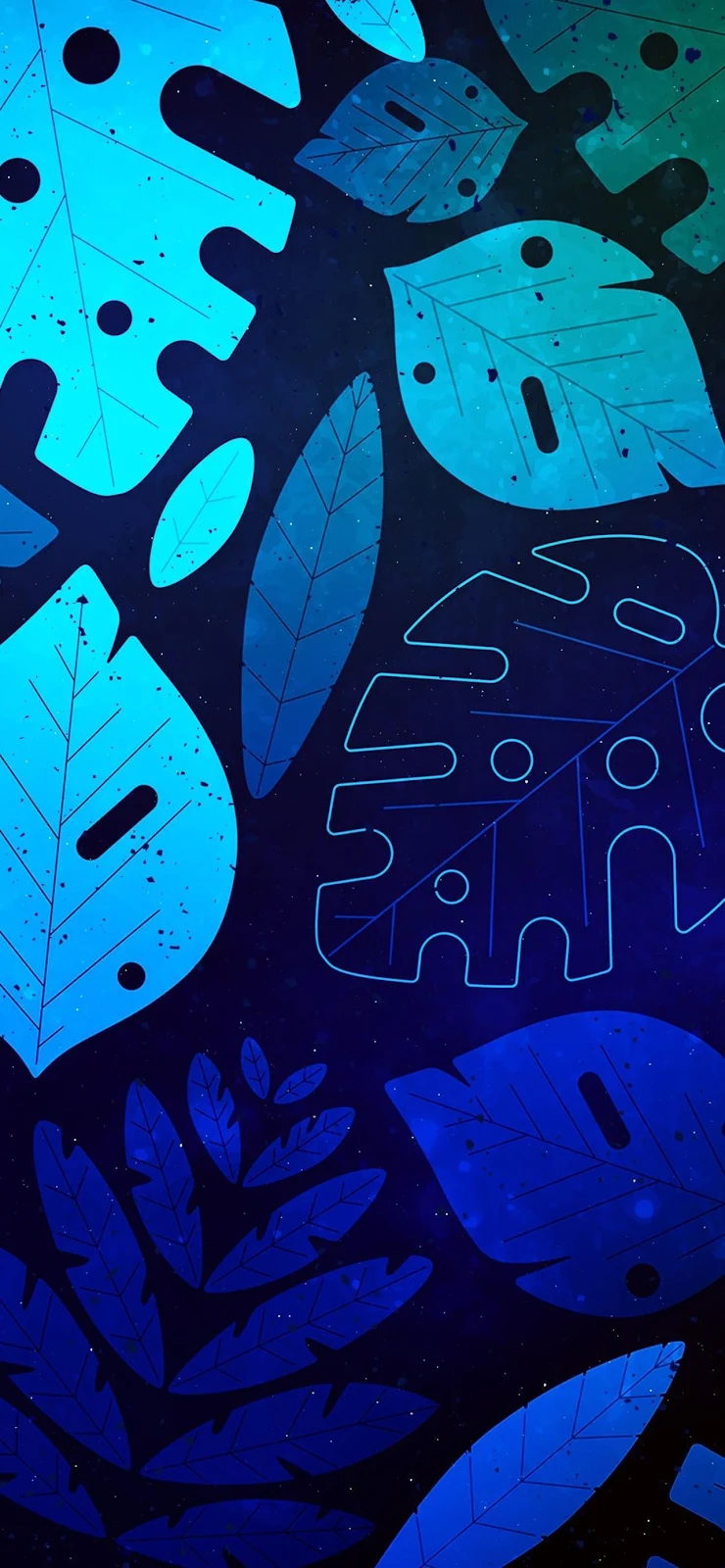 Abstract Blue Tropical Leaves Pattern - Digital Vector Art Full HD iPhone Wallpaper (1284x2778)