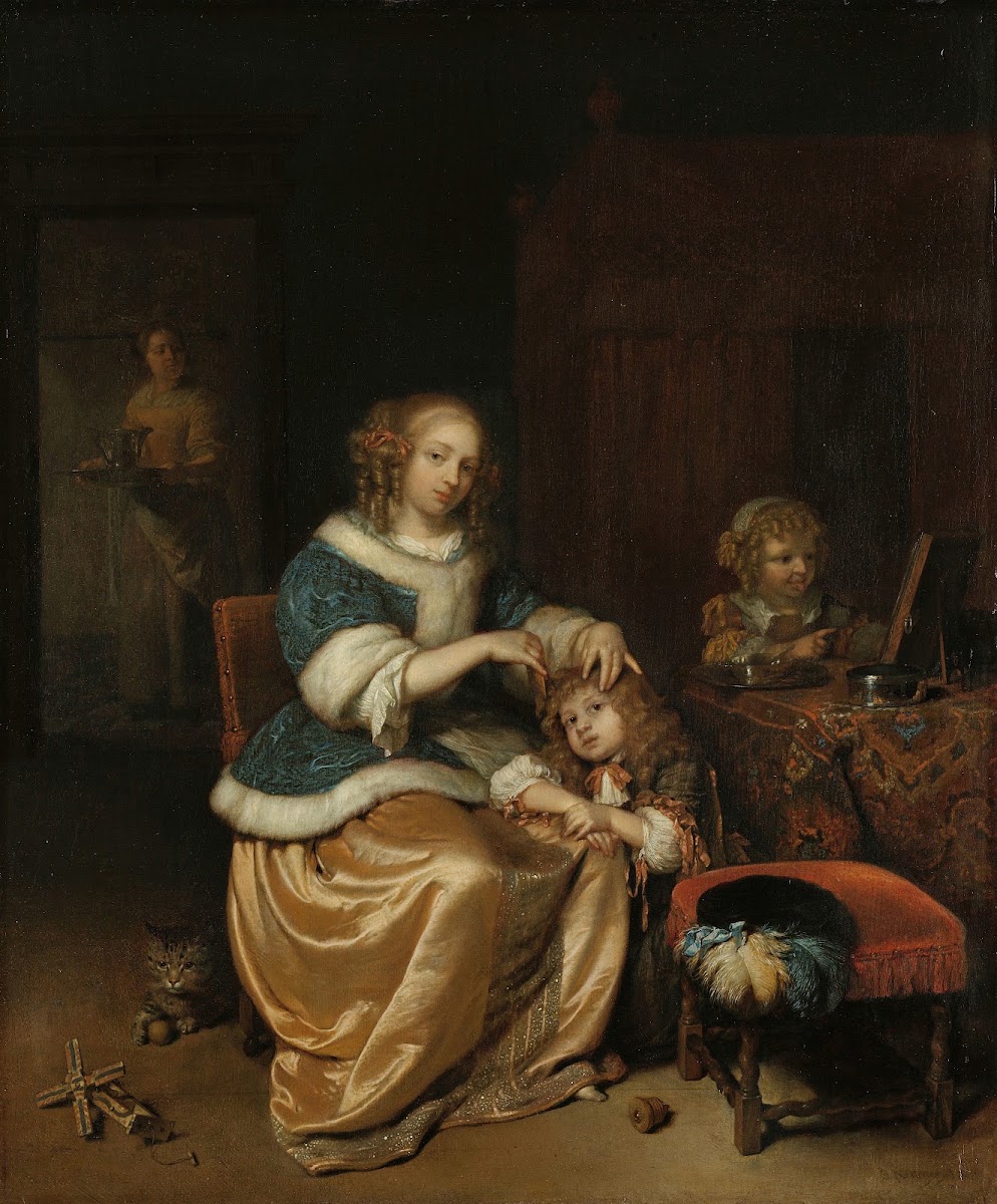 Interior with a Mother Combing her Childs Hair Known as Maternal Care 1669