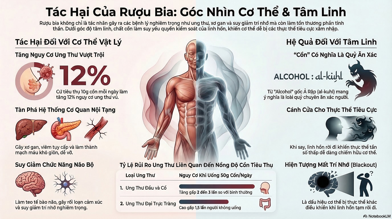 Tác hại của rượu bia đối với cơ thể và Tâm linh