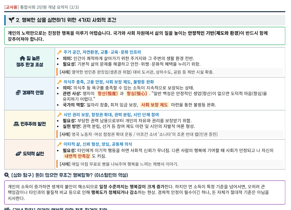 통합사회 2단원 행복 학습지 1페이지 미리보기