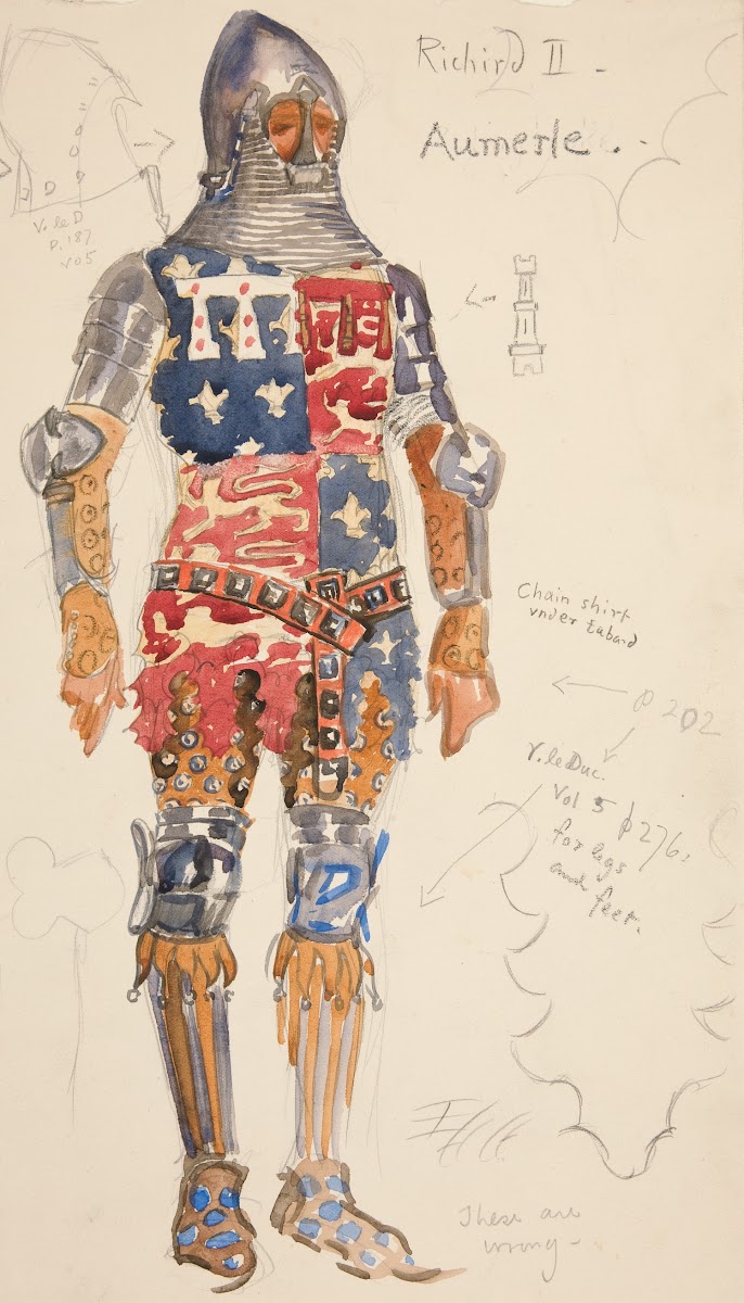 Aumerle armed costume sketch for Henry Irvings 1898 Planned Production of Richar