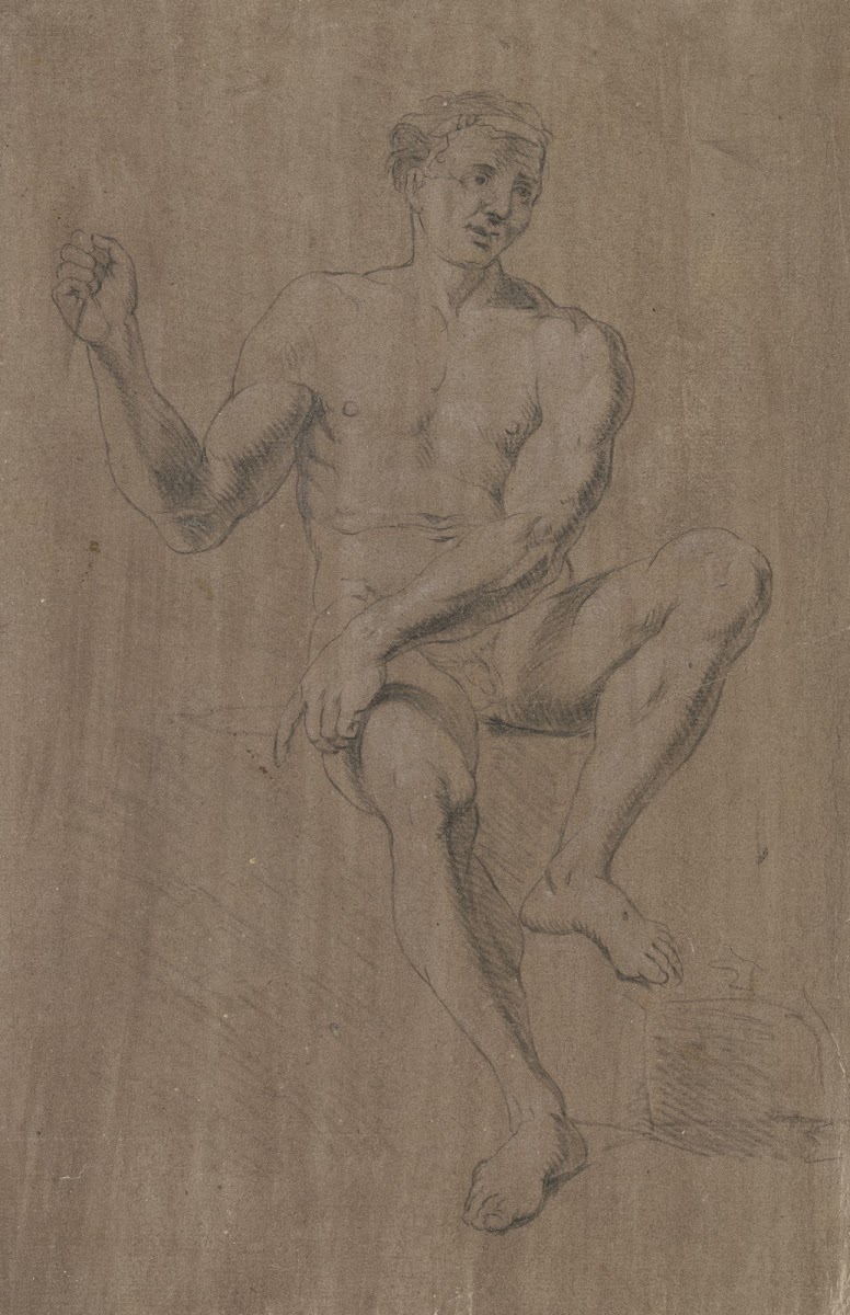 Akt eines sitzenden Mannes von vorne