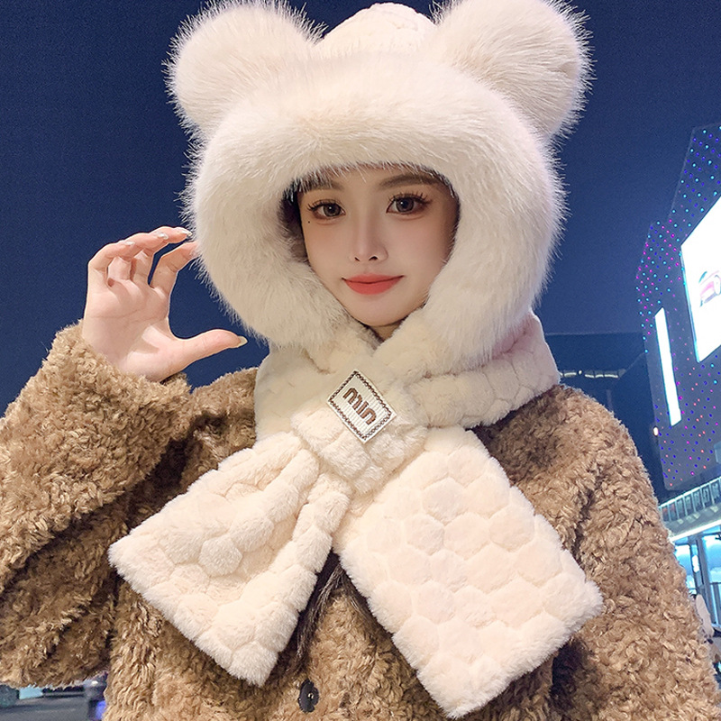 Fluffy set with fox ears hat and scarf