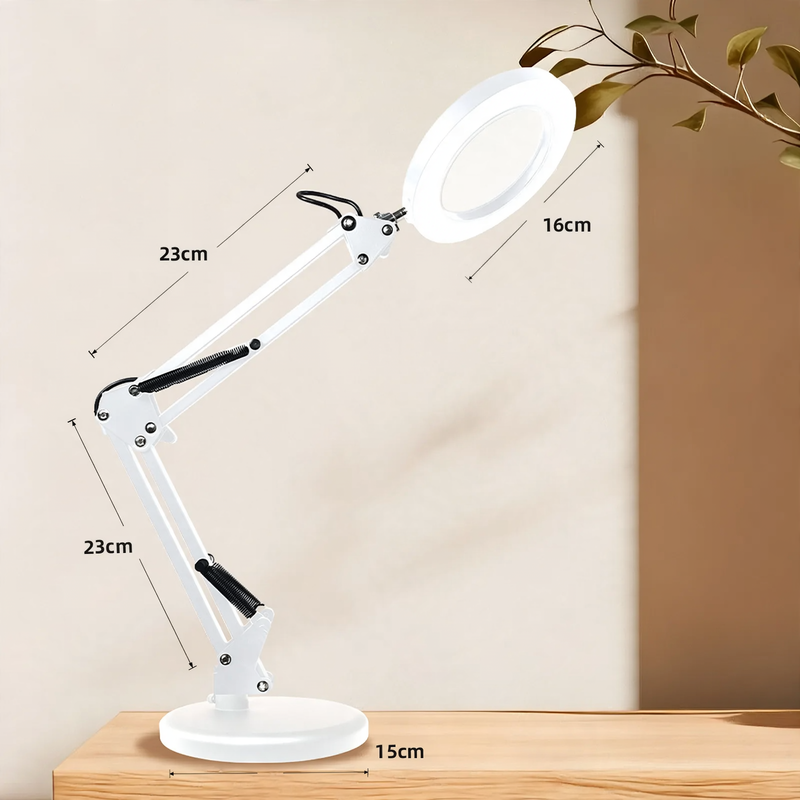 LED work lamp with long articulated arm and eye protection