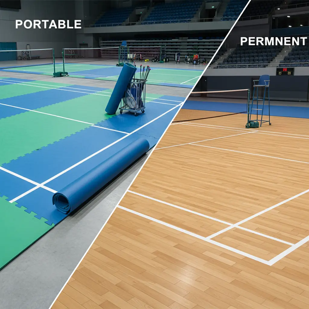 Lantai badminton portable vs permanen