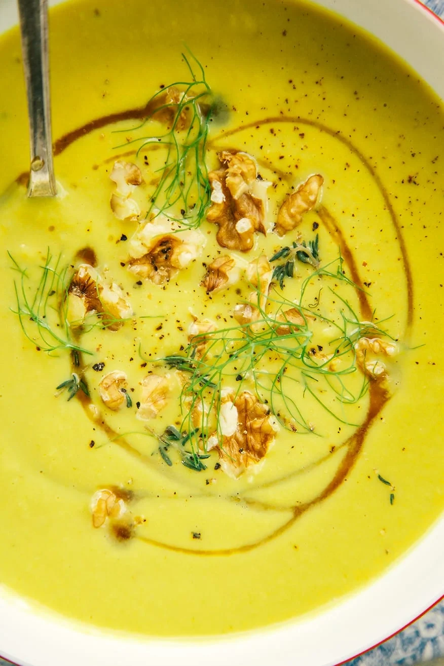 Fennel Leek Soup with Walnuts & Turmeric Recipe