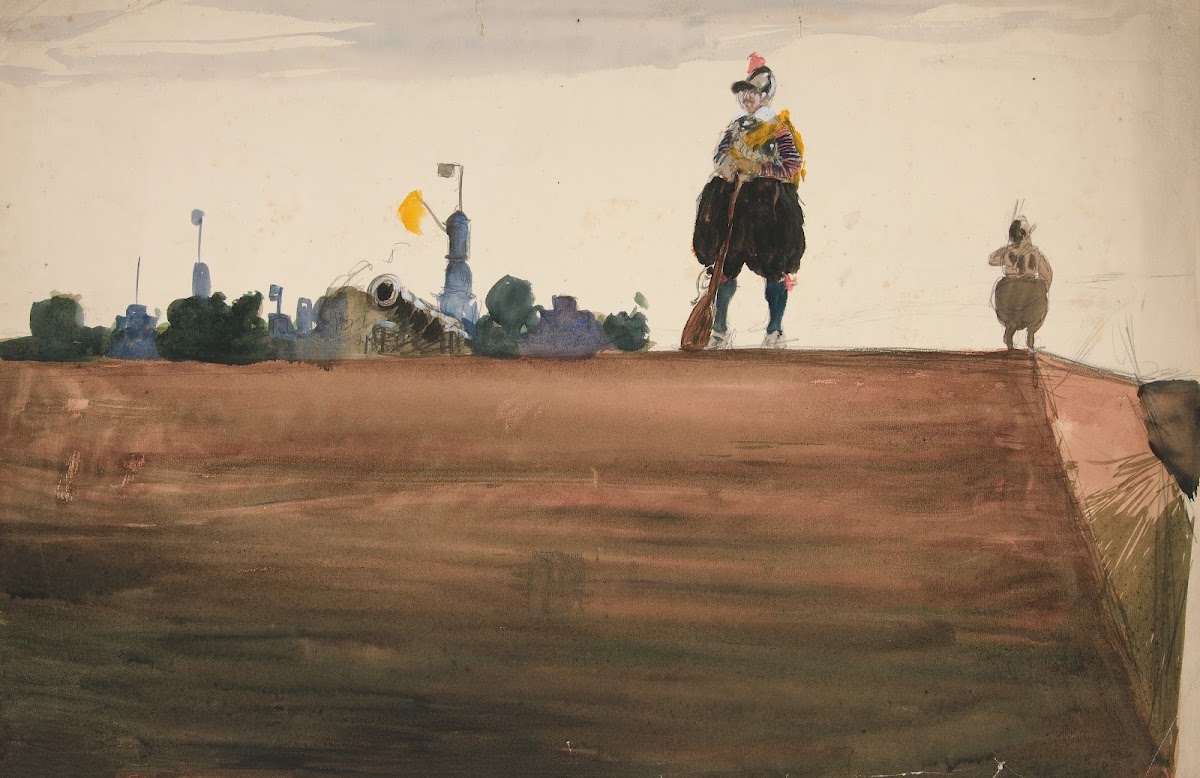 Two sentries atop a fortresswall