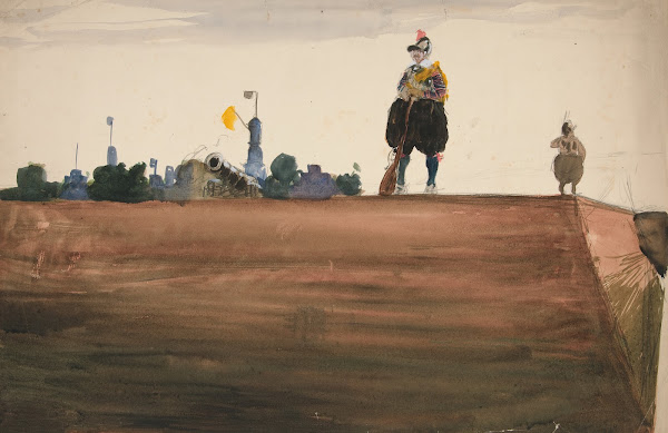 Two sentries atop a fortresswall